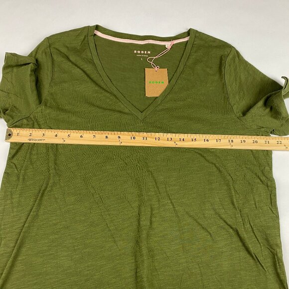 NWT Boden V-Neck T-Shirt Women's Size Large Green 100% Cotton - Picture 9 of 10